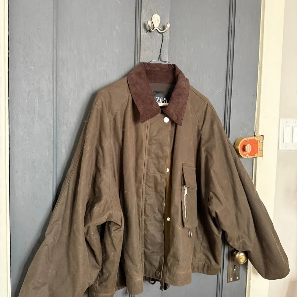 ZARA Corduroy Collar Waxed Women’s Jacket ZW Collection - Picture 2 of 6